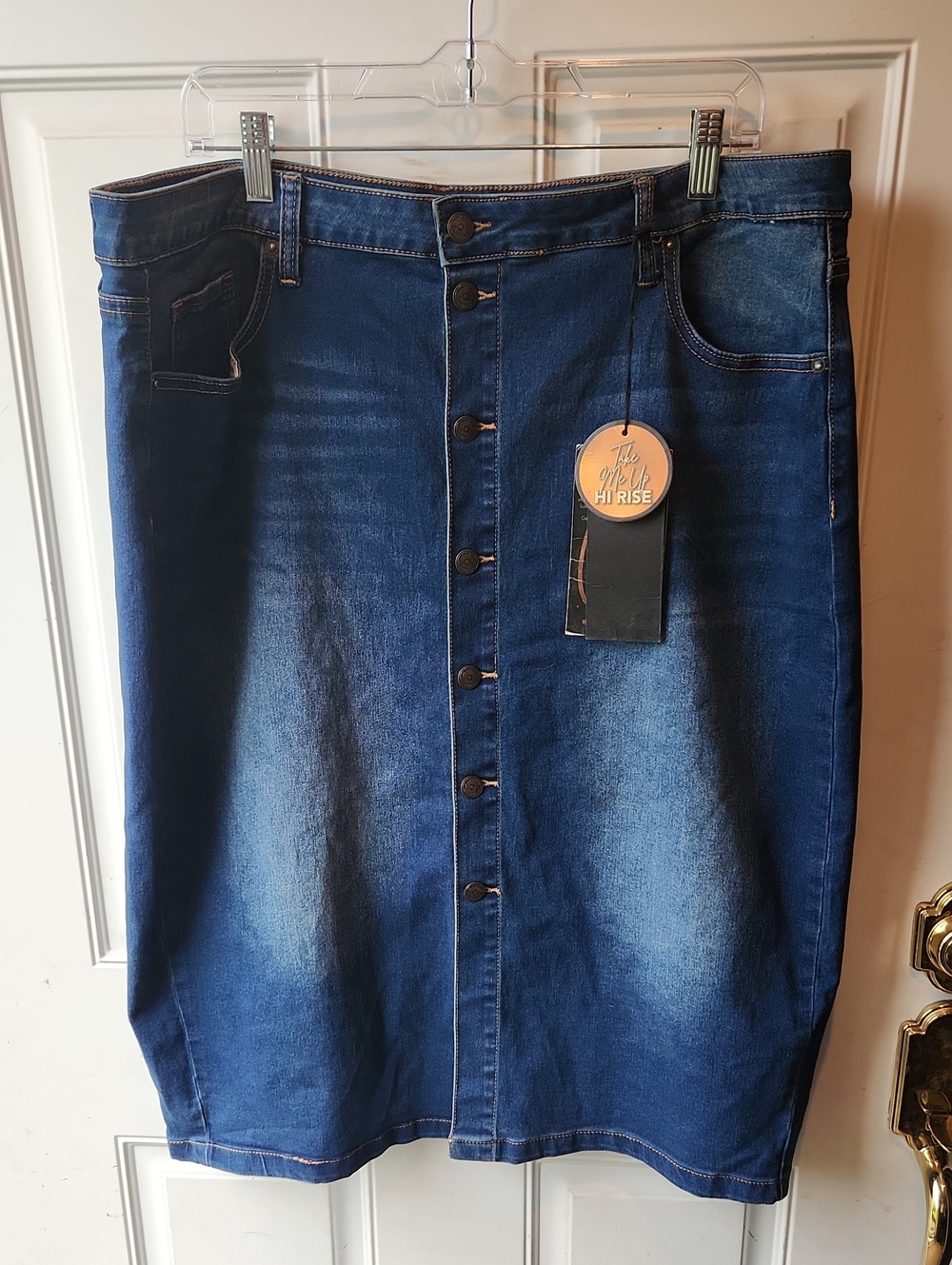 NWT Copperflash High-Rise Button-Front Dark Blue Denim Skirt Size 20W